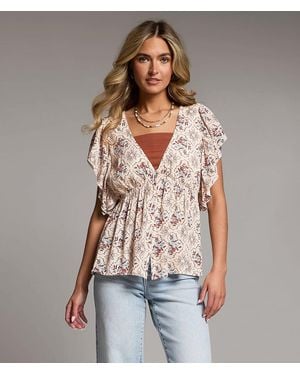 BKE Floral Ruffle Top - Red