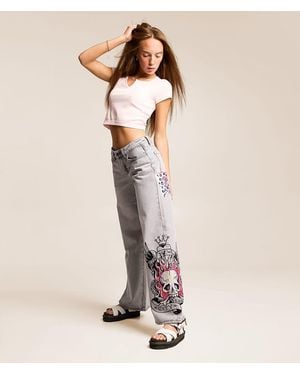 Ed Hardy Baggy Wide Leg Jean - Natural