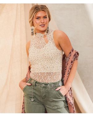 Gimmicks Floral Lace Cropped Tank Top - Natural