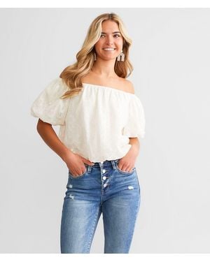 Willow & Root Metallic Striped Bubble Cropped Top - Blue