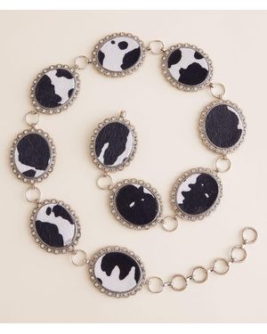 BKE Glitz Cow Print Chain Belt - Natural