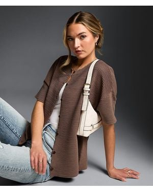 Buckle Black Pleated Cardigan Sweater - Gray