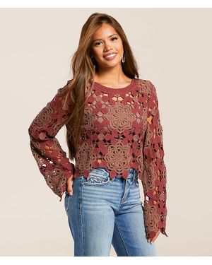 Willow & Root Floral Crochet Sweater - Red
