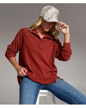 BKE Raw Edge Henley Pullover - Red