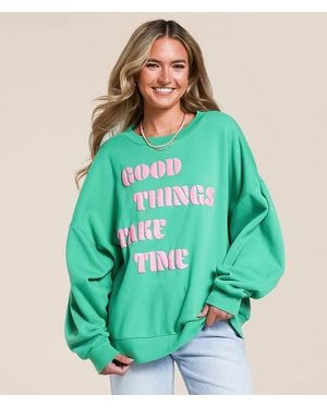 Modish Rebel Good Things Take Time Oversized Pullover - Green