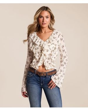 Willow & Root Floral Ruffle Cropped Top - Blue