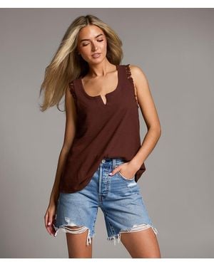 BKE Raw Edge Ribbed Tank Top - Blue