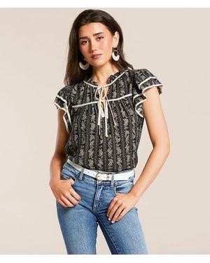 Blu Pepper Floral Front Tie Top - Blue