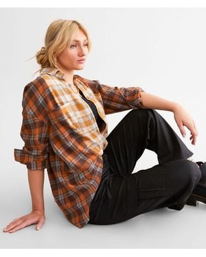 BKE Mixed Flannel Boyfriend Shirt - Brown