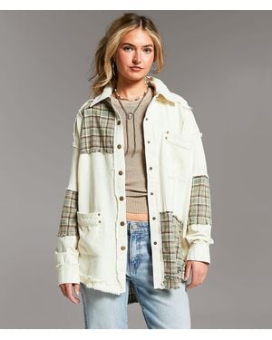 BKE Pieced Plaid Shacket - Natural