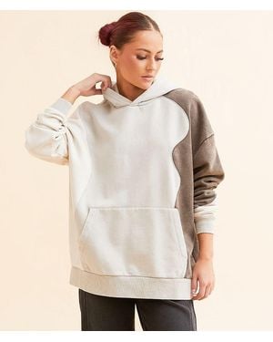 Gilded Intent Oversized Color Block Hooded Sweatshirt - Natural