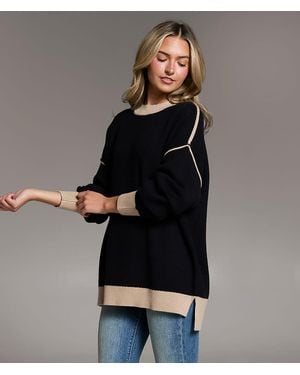 BKE Color Block Oversized Sweater - Black