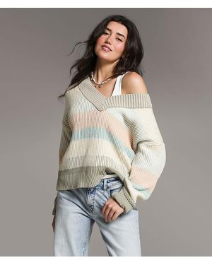 BKE Striped Boxy Sweater - Gray
