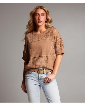 BKE Pieced Lace Eyelet Top - Gray