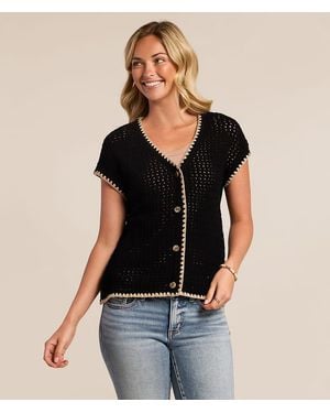 Blu Pepper Whipstitch Cardigan Sweater - Black