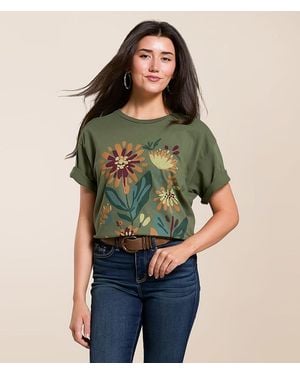 Modish Rebel Floral Mums Oversized T-Shirt - Green