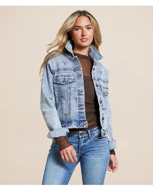 Blue B Western Embroidered Denim Stretch Jacket - Blue