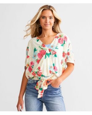 Willow & Root Floral Mesh Surplice Top - White