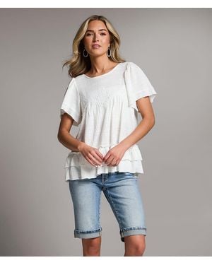 BKE Textured Ruffle Top - Gray