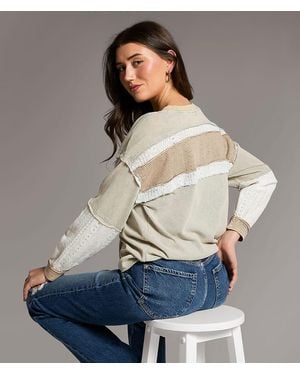 BKE Pieced Crochet Top - Gray