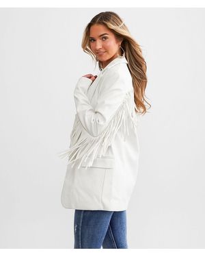 Willow & Root Faux Leather Fringe Blazer - White