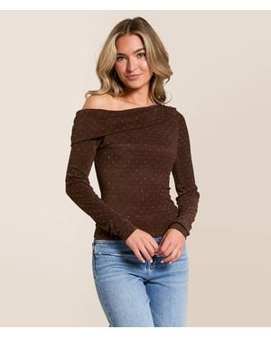Willow & Root Off The Shoulder Rhinestone Top - Brown