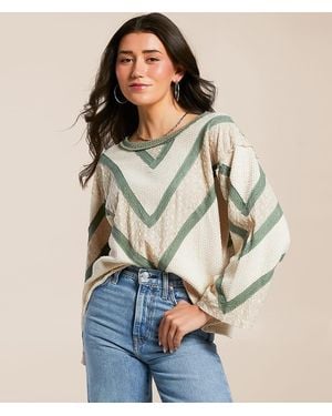 Pol Pieced Eyelet Linen Blend Top - Blue