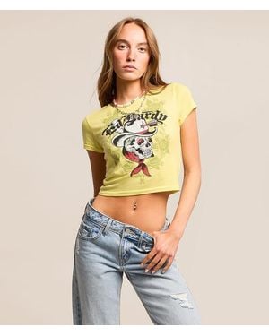 Ed Hardy Skull Cowboy Baby Cropped T-Shirt - Yellow