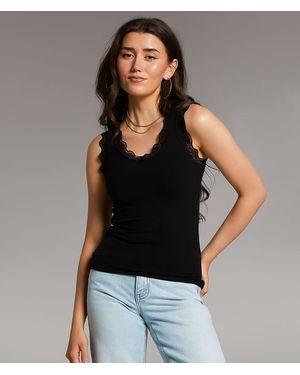 BKE Lace Trim Tank Top - Black