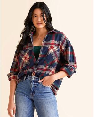 Modish Rebel Plaid Boyfriend Shirt - Blue