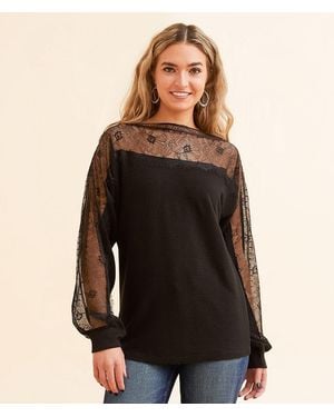 Daytrip Pieced Eyelash Lace Top - Black