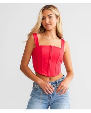 Willow & Root Mesh Corset Cropped Tank Top - Red
