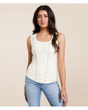 Miss Me Rhinestone Ribbed Tank Top - Blue