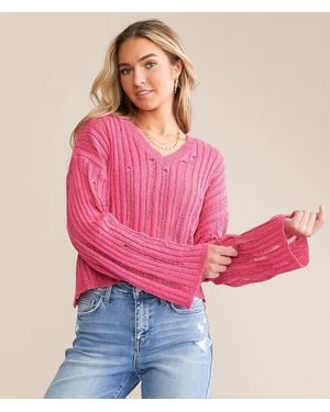 Willow & Root Destructed Boxy Cropped Sweater - Red