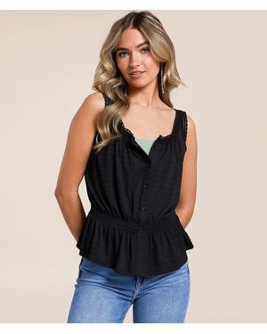 Daytrip Crochet Trim Peplum Tank Top - Black
