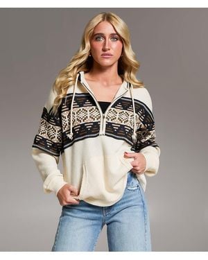 BKE Pieced Sweater Waffle Knit Hoodie - Natural