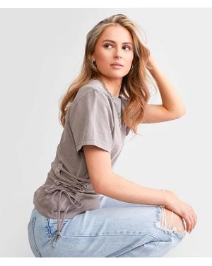 Gilded Intent Side Lace-Up T-Shirt - Gray