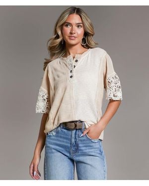BKE Pieced Crochet Henley - Gray