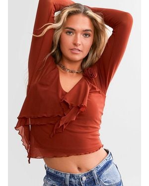 Willow & Root Rosette Ruffle Top - Red
