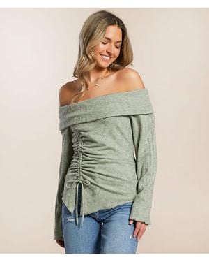 Willow & Root Off The Shoulder Ribbed Top - Green