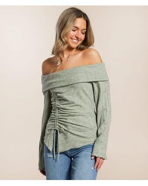 Willow & Root Off The Shoulder Ribbed Top - Green