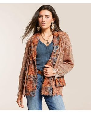 Miss Me Pieced Cardigan Sweater - Brown