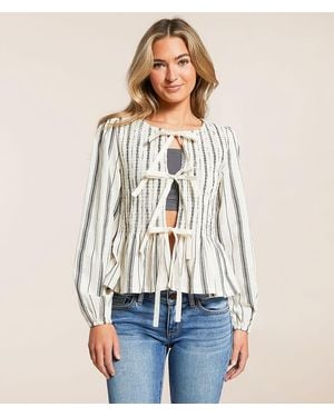 Blu Pepper Striped Peplum Top - White