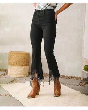 Blue B Rhinestone High Rise Cropped Flare Jean - Black
