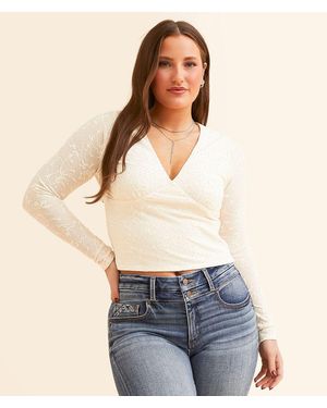 Willow & Root Tonal Embroidered Rhinestone Top - White