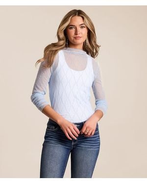 Willow & Root Embroidered Mesh Top - White