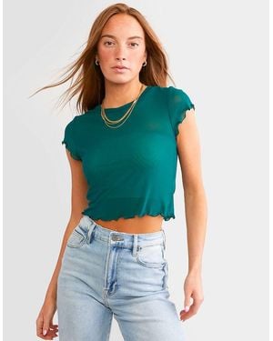 BKE Mesh Cropped Top - Blue