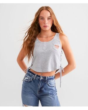 Gilded Intent Riders Club Lace-Up Henley Tank Top - Gray