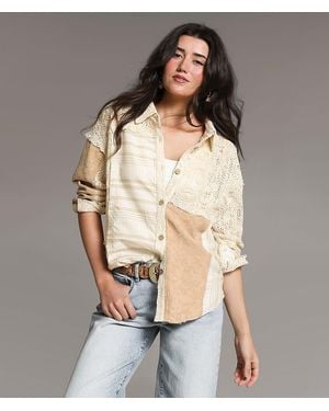 BKE Pieced Floral Crochet Shirt - Multicolor