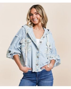 Pol Pieced Floral Chambray Shacket - Blue